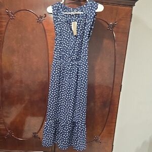 Blue Patterned Sleeveless Dress